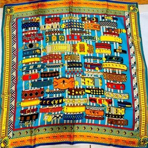 AUTHENTIC HERMES Scarf "Colliers de Chiens" by Virginie Jamin 90cm Silk